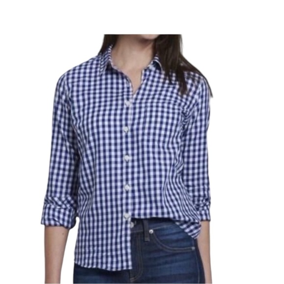 UNTUCKit Women's Belleza Button Up Long Sleeve Blue Gingham Shirt Navy White NEW - Picture 10 of 13